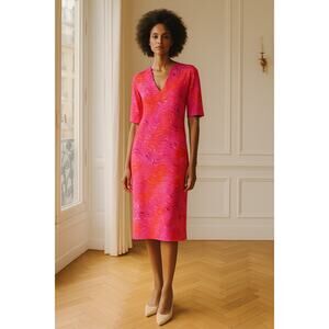 Leggiadro Pink Dress Abstract V Neck Half Sleeve Knit 8